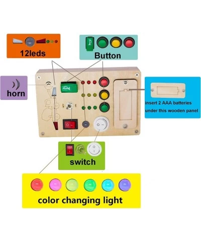 Busy Board Montessori Toys for 1 Year Old Led Button Push Toys Light Switch Preschool Learning Toys Wooden Sensory Toys for T...