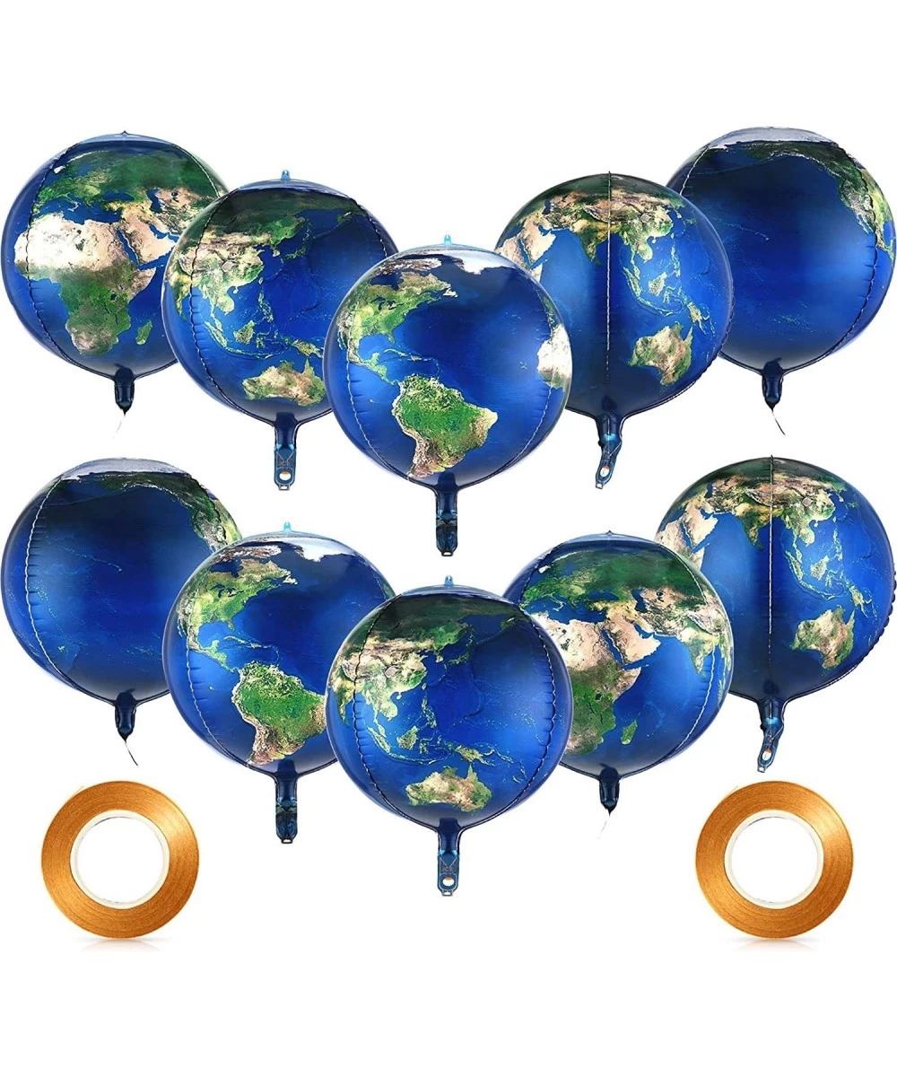 10 Pieces 22 Inch Earth Globe Balloons Sphere World Map Foil Balloons Planet 4D Round Globe Balloons and 2 Rolls Ribbons for ...