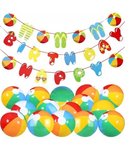 Beach Ball Happy Birthday Party Kit Include 10 Pieces Inflatable Beach Balls Rainbow Color Beach Balls and Beach Ball Happy B...