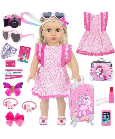 25Pcs 18 Inch Girl Doll Clothes and Accessories Travel Set Including Clothes Unicorn Print Suitcase Handbag Camera Sunglasses...