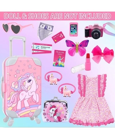 25Pcs 18 Inch Girl Doll Clothes and Accessories Travel Set Including Clothes Unicorn Print Suitcase Handbag Camera Sunglasses...