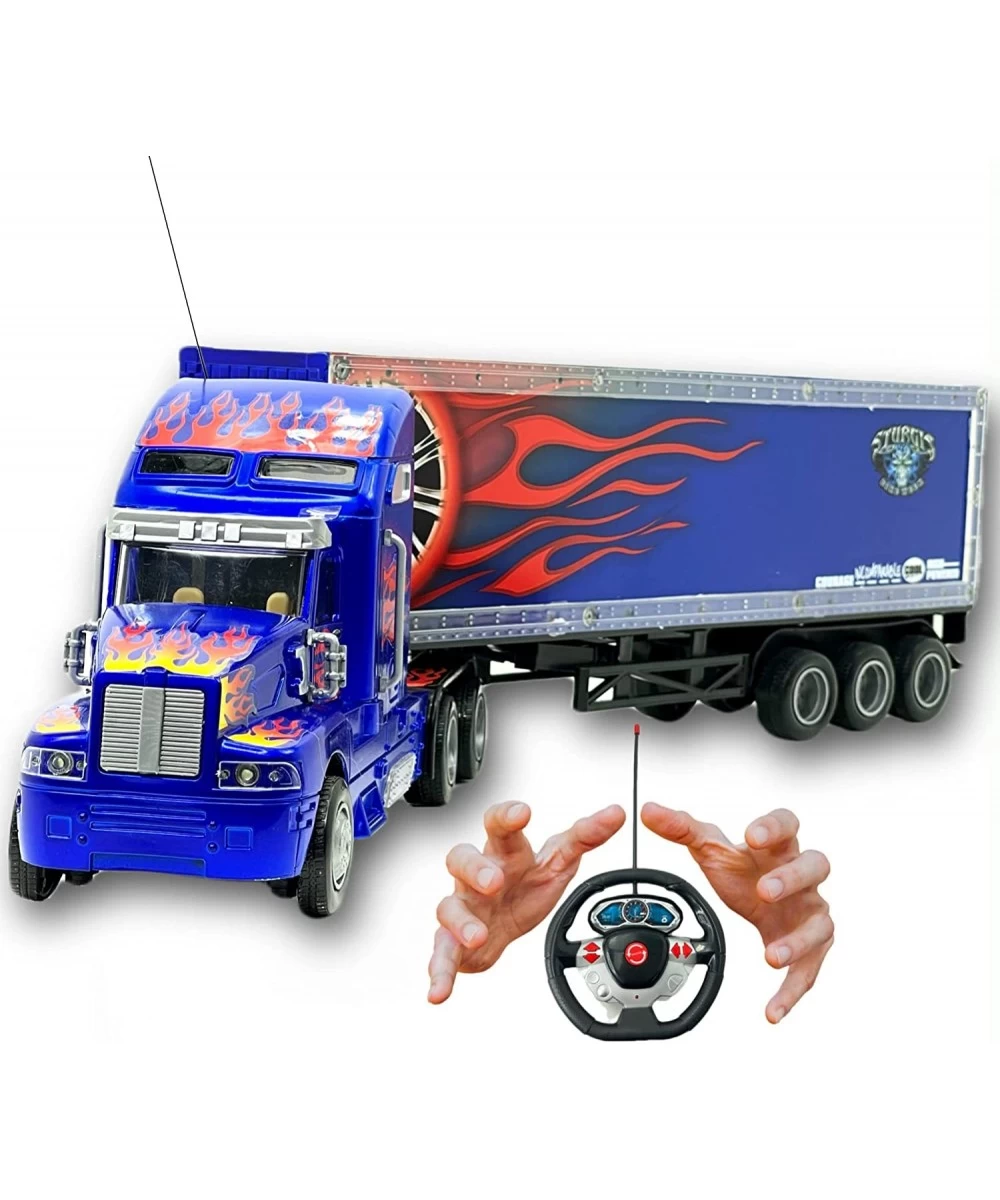 New & Improved Remote Control Heavy Duty Tractor Trailer Big Rig with Real Turn The Wheel Action Movements Lights and Music $...