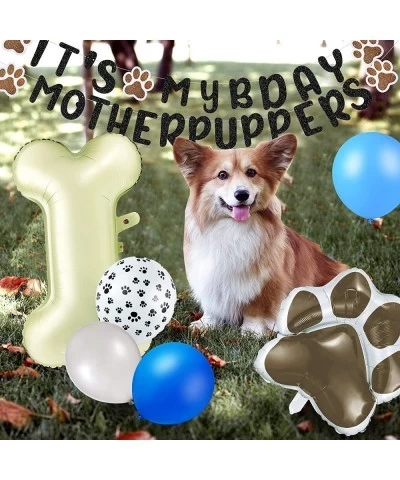 37 Pieces Dog Birthday Party Decorations Dog Birthday Banner Bone Shaped Balloons Dog Print Balloon for Dog Birthday Party Su...