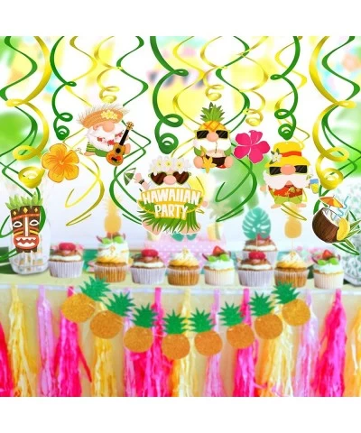 30Count Hawaiian Decorations Luau Party Hanging Swirls Pineapples Hibiscus Guitar Swirls for Tropical Summer Holiday Beach Po...