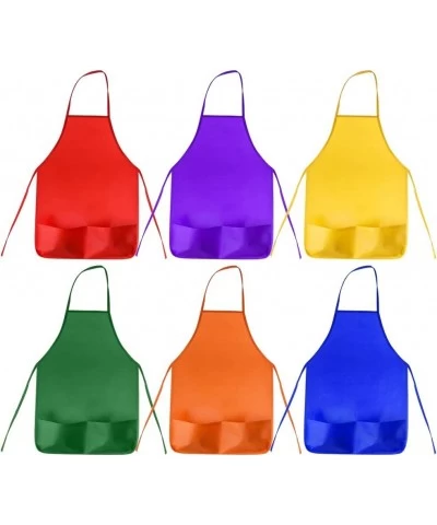 12 Pack 6 Color Kids Aprons Children Painting Aprons Kids Art Smocks with 2 Roomy pockets for Kitchen and Classroom (brushes ...