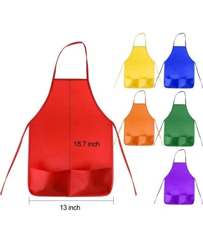 12 Pack 6 Color Kids Aprons Children Painting Aprons Kids Art Smocks with 2 Roomy pockets for Kitchen and Classroom (brushes ...