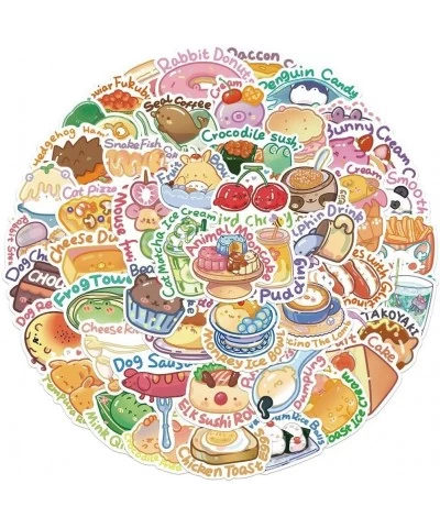 50 Pieces Cartoon English Food Stickers Animal Stickers Kids Teens Cute Cartoon Food Stickers Fashion Laptop Water Bottle Ref...