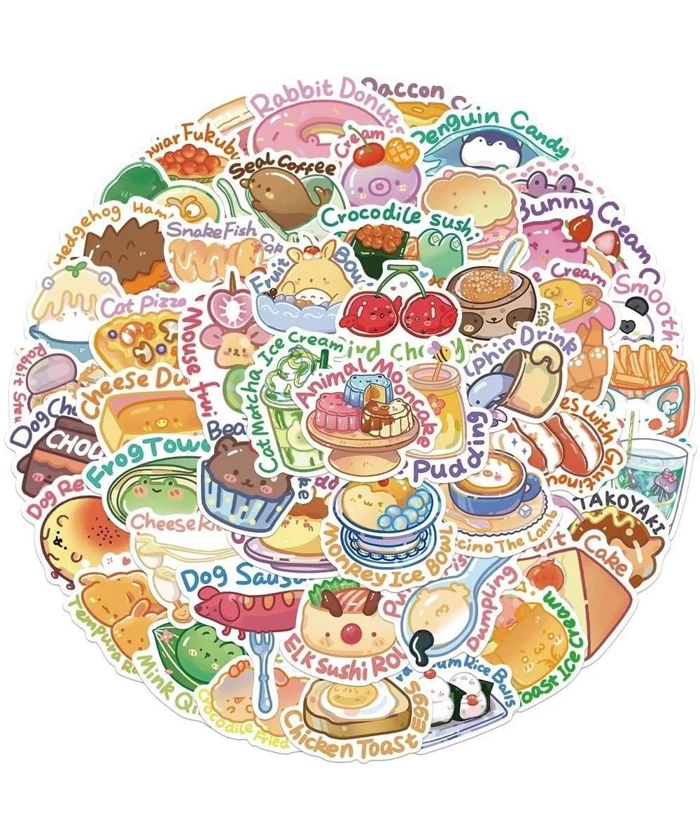 50 Pieces Cartoon English Food Stickers Animal Stickers Kids Teens Cute Cartoon Food Stickers Fashion Laptop Water Bottle Ref...