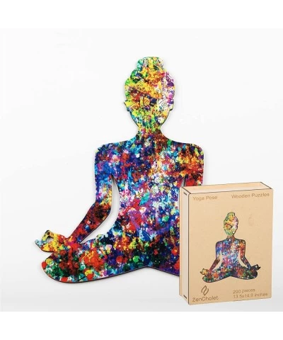 200 Pcs Splatter Yoga Pose Shaped Wooden Jigsaw Puzzle for Adults - 13.5 x 14.9 Inches Wood Cut Puzzle Box with 13 Uniquely-S...