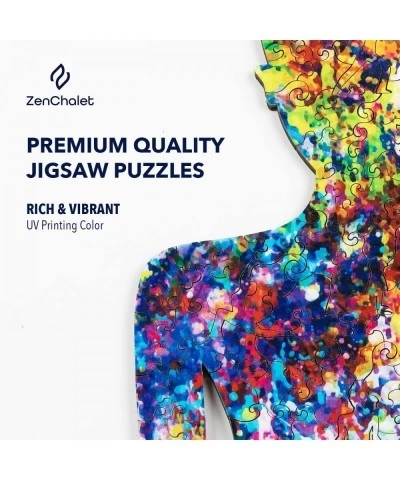 200 Pcs Splatter Yoga Pose Shaped Wooden Jigsaw Puzzle for Adults - 13.5 x 14.9 Inches Wood Cut Puzzle Box with 13 Uniquely-S...