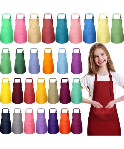 30 Pcs Kids Apron with Pocket Kids Aprons Set Adjustable Kids Chef Apron Child Art Apron for Girl Boy Cooking Painting Baking...