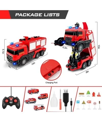 Remote Control Fire Truck with Led Sounds RC Fire Truck Car Toy with 3pcs Small Firetrucks 10pcs Roadblock Models One Button ...