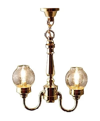 Dollhouse 2 Arm Chandelier Clear Globe Shades Electric 12V Lighting $47.43 Dollhouse Accessories