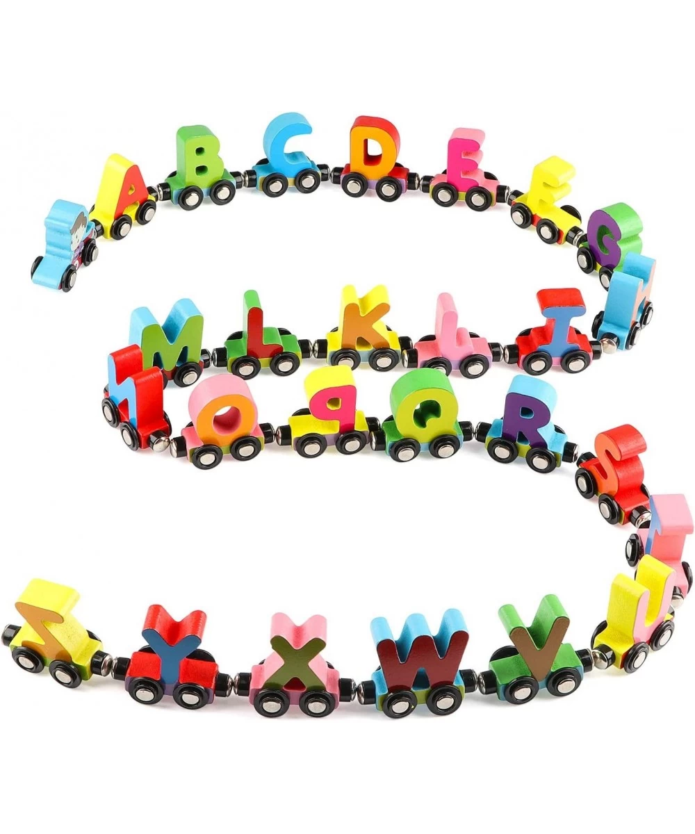 27 PCS Wooden Alphabet Train Toy Wooden Magnetic Alphabet ABC Train Set Includes 1 Engine Letter Cars for Toddlers Boys and G...