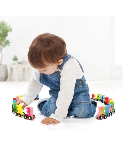 27 PCS Wooden Alphabet Train Toy Wooden Magnetic Alphabet ABC Train Set Includes 1 Engine Letter Cars for Toddlers Boys and G...