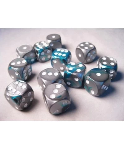 Dice d6 Sets: Gemini Steel & Teal with White - 16mm Six Sided Die (12) Block of Dice $21.78 Game Accessories