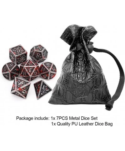 Blood Splatter Metal DND Dice Set W/ Gift Leather Dice Bag Bloodstained D&D Dice Spider Web Pattern Polyhedral Dice for Dunge...