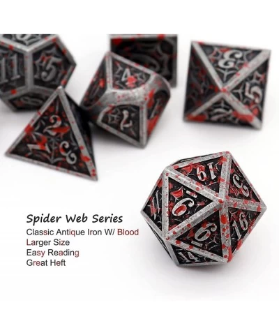 Blood Splatter Metal DND Dice Set W/ Gift Leather Dice Bag Bloodstained D&D Dice Spider Web Pattern Polyhedral Dice for Dunge...