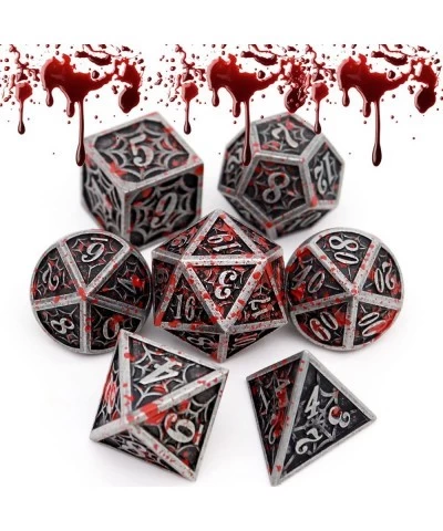 Blood Splatter Metal DND Dice Set W/ Gift Leather Dice Bag Bloodstained D&D Dice Spider Web Pattern Polyhedral Dice for Dunge...