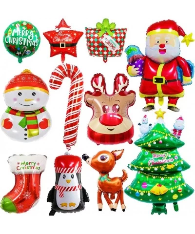 11Pcs Large Christmas Foil Balloons Santa Reindeer Socks Snowman Candy Cane Christmas Tree Christmas Gift Balloon Decoration ...