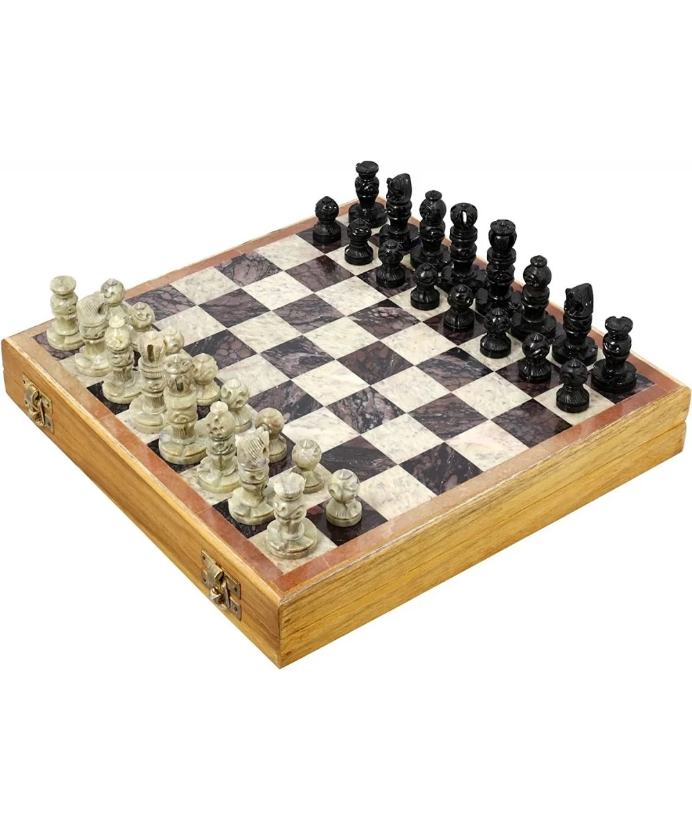 Beautifully Crafted Unique Stone Art Chess Set Hand Carved Stone Pieces Board Size 10x10 Inches $65.59 Board Games