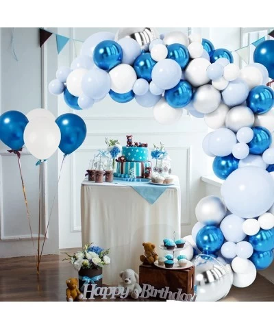 147pcs Blue Balloon Garland Arch Kit Metallic Pastel Blue White Latex Balloons and 4D Silver Balloons Set for Baby Shower Wed...