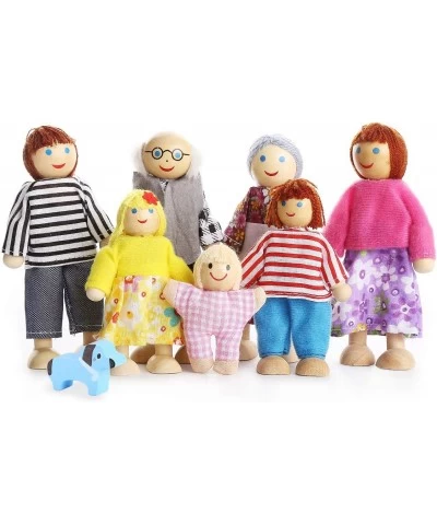 Lovely Happy Family Dolls Playset Wooden Figures Set of 7 People with Dog for Kids Children Toddlers Dollhouse Pretend Gift $...