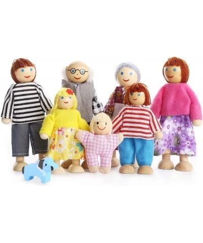 Lovely Happy Family Dolls Playset Wooden Figures Set of 7 People with Dog for Kids Children Toddlers Dollhouse Pretend Gift $...