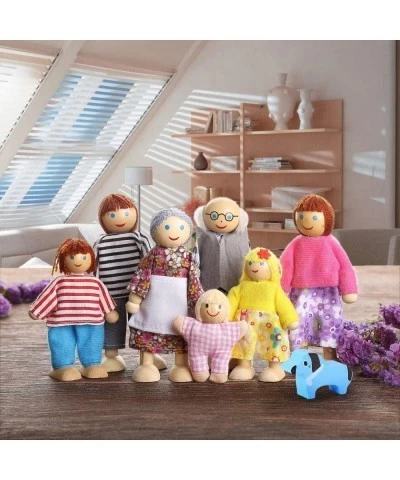 Lovely Happy Family Dolls Playset Wooden Figures Set of 7 People with Dog for Kids Children Toddlers Dollhouse Pretend Gift $...