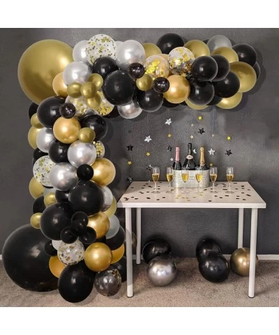 Black Gold and Silver Balloon Garland Arch Kit 125Pcs 18/12/10/5 Inch Black Metallic Gold Chrome Silver Gold Confetti Latex B...