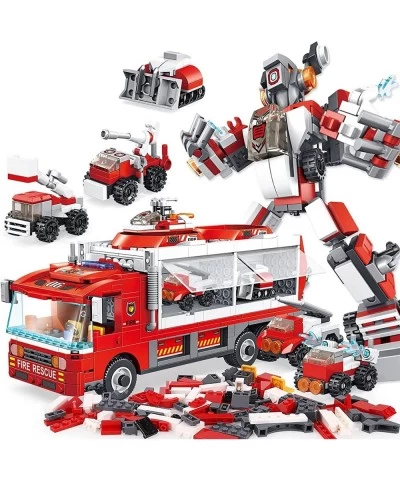 655 PCS Robot Building Toy 6-in-1 Kids Engineering Fire Truck Building Blocks Kit STEM Learning Building Bricks Toys Set for ...