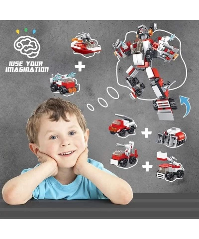 655 PCS Robot Building Toy 6-in-1 Kids Engineering Fire Truck Building Blocks Kit STEM Learning Building Bricks Toys Set for ...