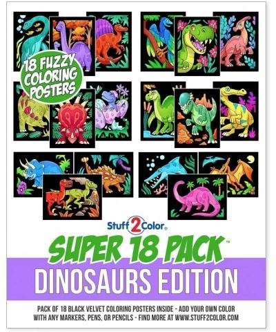 Super Pack of 18 Fuzzy Velvet Coloring Posters (Dinosaurs Edition) - Arts & Crafts for Boys and Girls - Great for After Schoo...