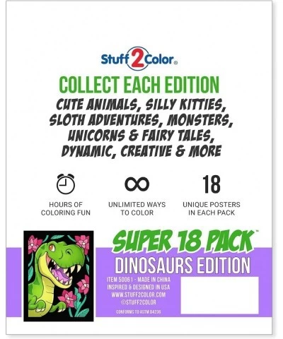 Super Pack of 18 Fuzzy Velvet Coloring Posters (Dinosaurs Edition) - Arts & Crafts for Boys and Girls - Great for After Schoo...