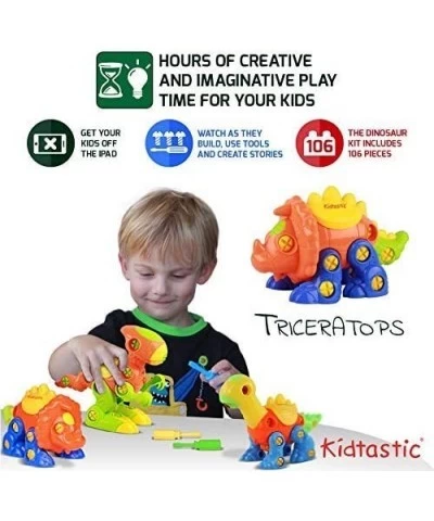 Dinosaur Toys STEM Learning (106 pieces) Take Apart Fun (Pack of 3) Construction Engineering Building Play Set For Boys Girls...