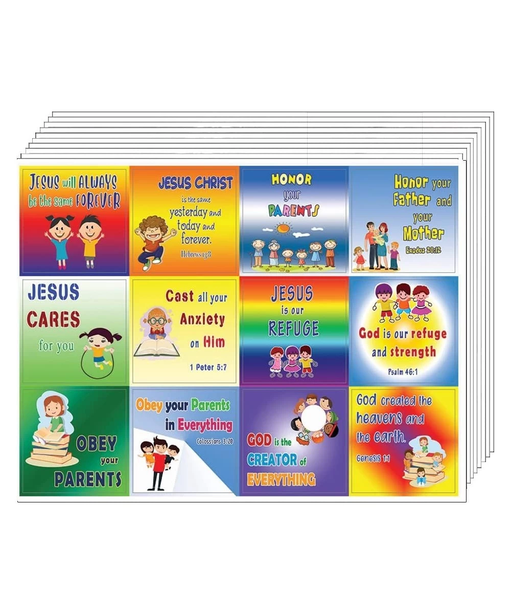 Bible Verses Every Kid Should Know Stickers (10 Sheet) - Total 120 pcs (10 x 12pcs) Individual Small Size 2.1 x 2 Inches Wate...