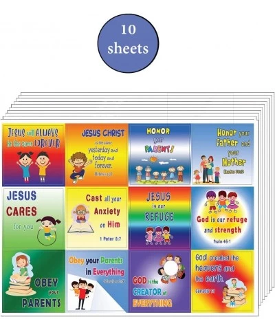 Bible Verses Every Kid Should Know Stickers (10 Sheet) - Total 120 pcs (10 x 12pcs) Individual Small Size 2.1 x 2 Inches Wate...